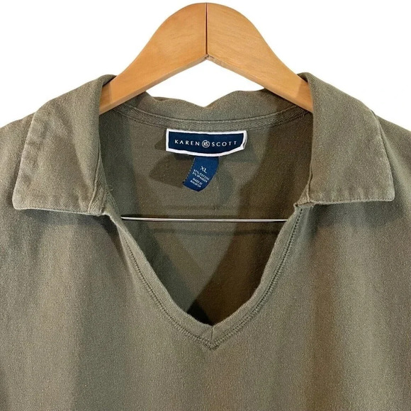 Karen Scott Olive Green Collared Tank XL Knit V Neck Plain Basic Stretch Cotton - Picture 3 of 5
